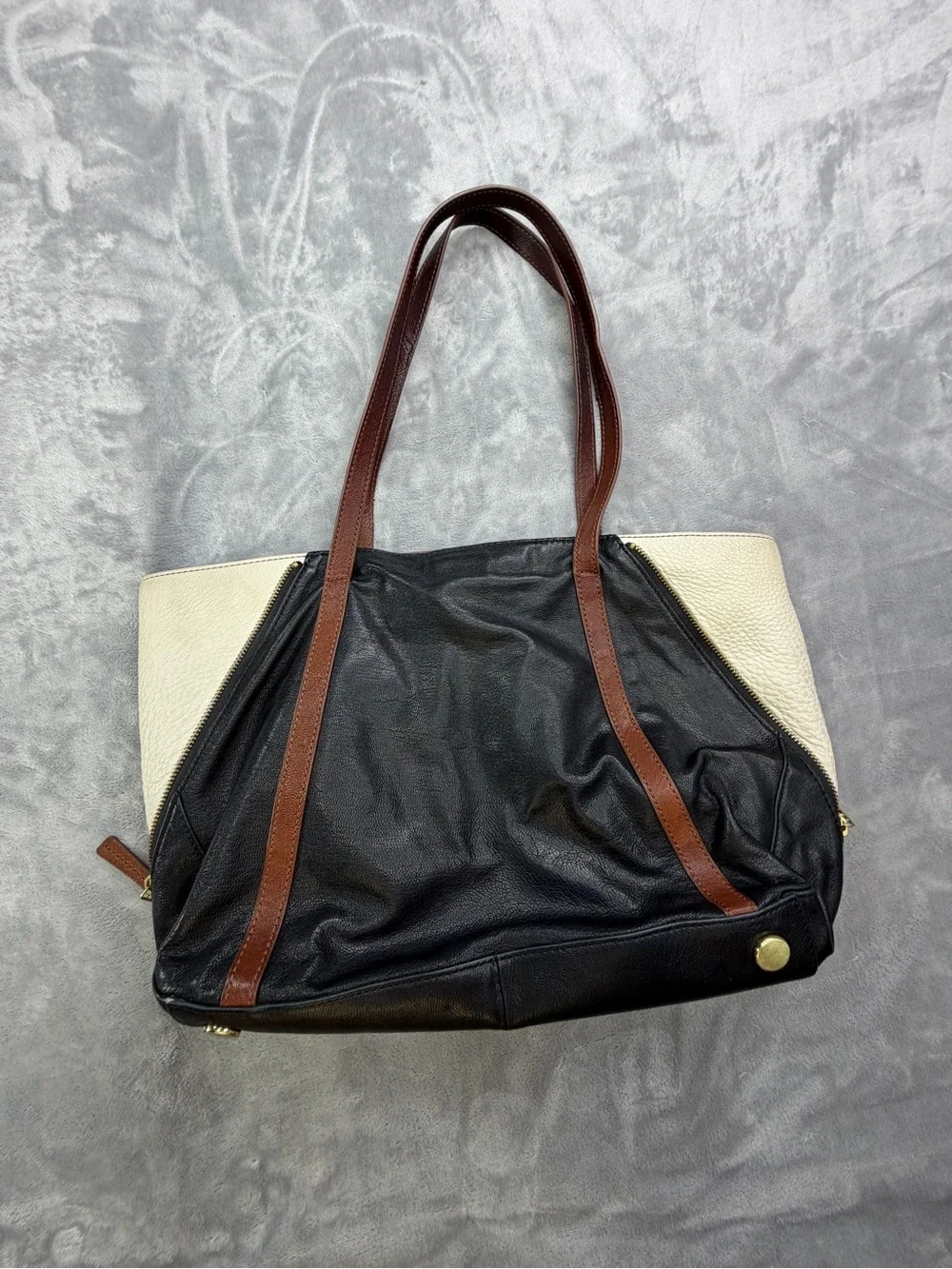 Fossil Black Leather Messenger Tote  Fall Bag Women’s Party Guest Vintage